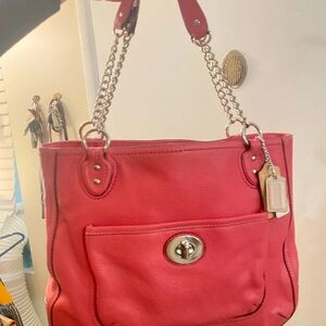 Coach shoulder bag Coral pink and silver hardware